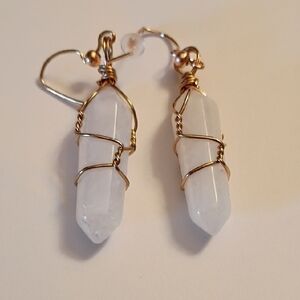 Gold Wire Wrapped White Crystal Earrings